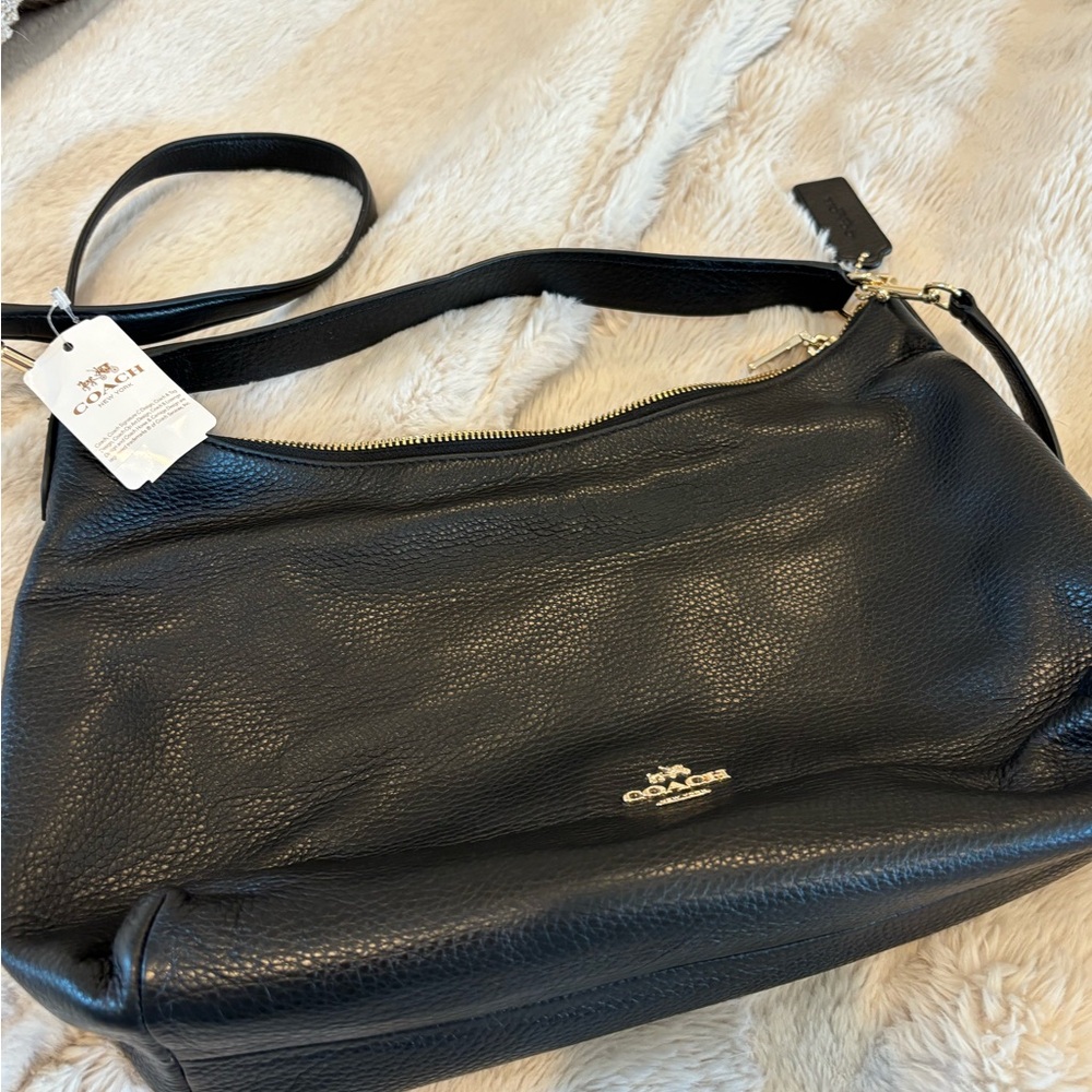 Coach “Celeste” Black Pebbled Leather Shoulder Bag with Gold Hardware - Picture 2 of 13